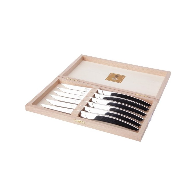 Wood box of 6 Thiers knives stainless steel handle