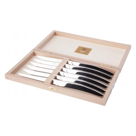 Wood box of 6 Thiers knives stainless steel handle Wood box of 6 Thiers knives stainless steel handle