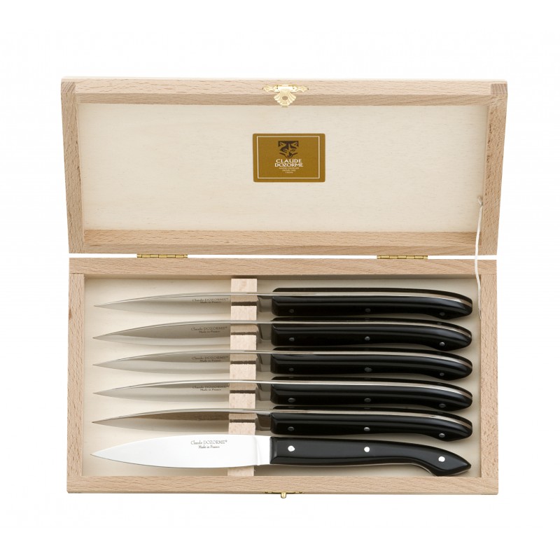 Coffret hêtre 6 couteaux steak Capucin manche nacrine Coffret hêtre 6 couteaux steak Capucin manche nacrine