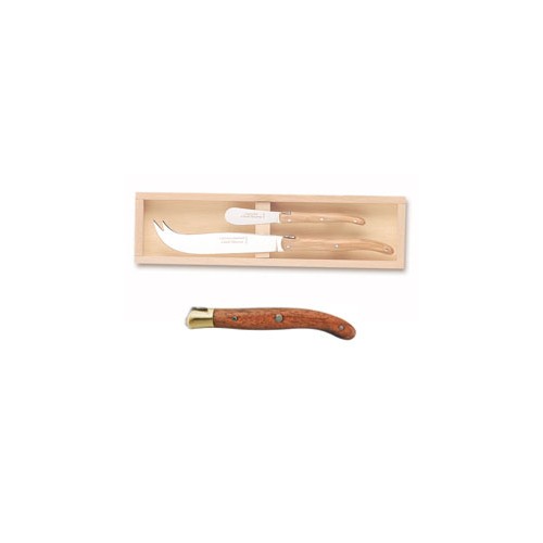 Wood box of Laguiole cheese knife + spreader brass bolster