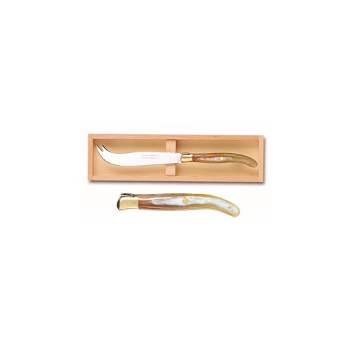 Wood box of Laguiole cheese knife brass bolster