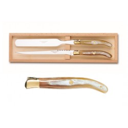 Wood box of Laguiole foie gras service brass bolster