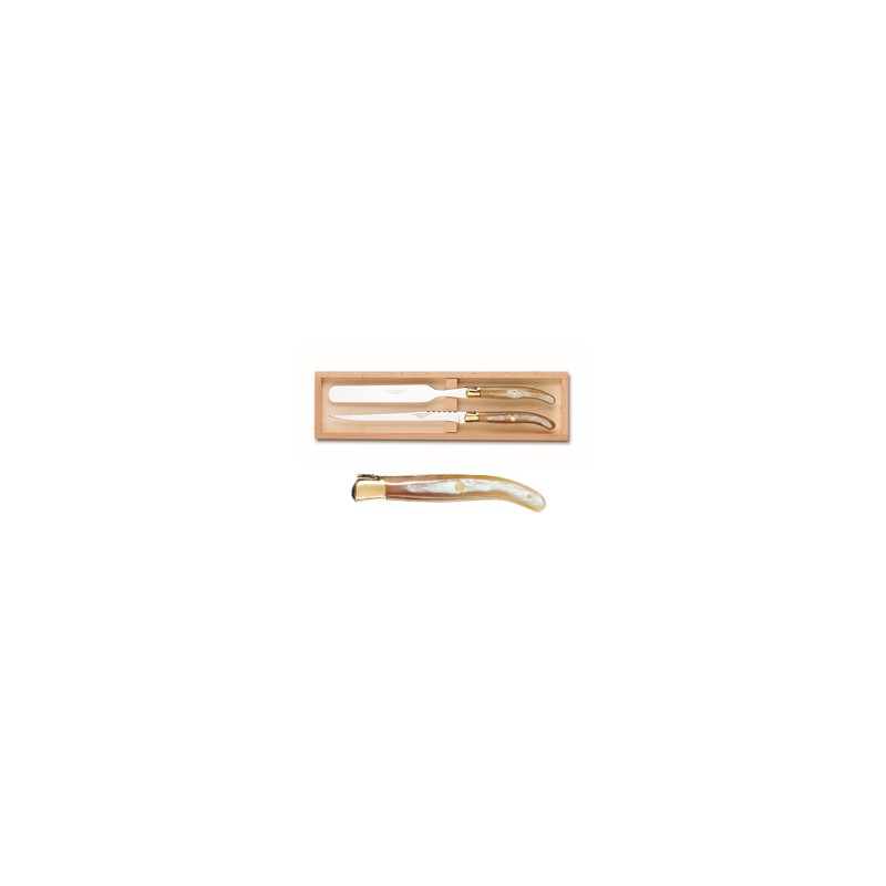 Wood box of Laguiole foie gras service brass bolster Wood box of Laguiole foie gras service brass bolster