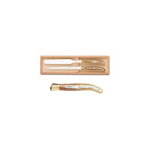 Wood box of Laguiole foie gras service brass bolster