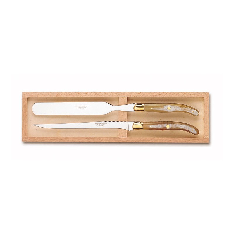 Wood box of Laguiole foie gras service brass bolster