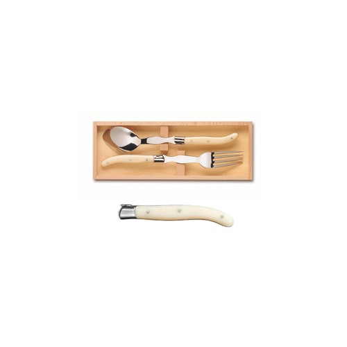 Wood box of Laguiole serving set stainless steel bolster ivory handle