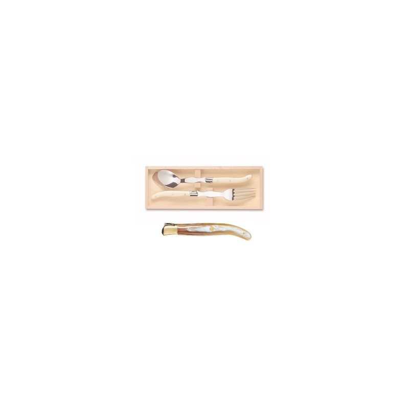 Wood box of Laguiole serving set brass bolster Wood box of Laguiole serving set brass bolster