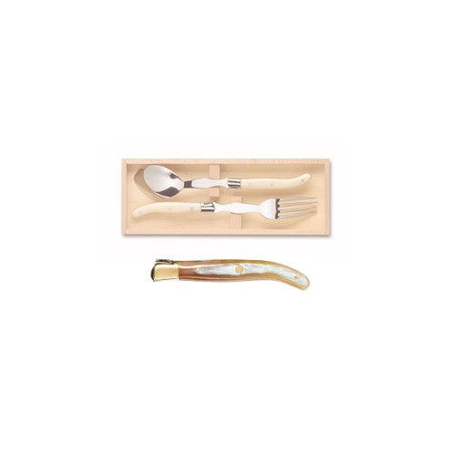 Wood box of Laguiole serving set brass bolster