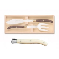 Wood box of Laguiole fish serving set stainless steel bolster ivory handle