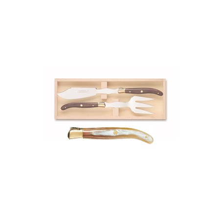 Wood box of Laguiole fish serving set brass bolster