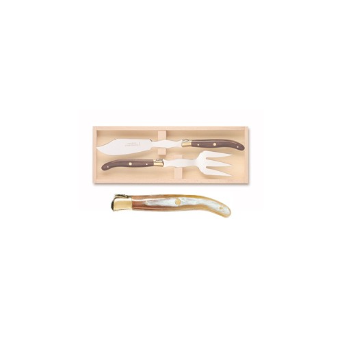 Wood box of Laguiole fish serving set brass bolster