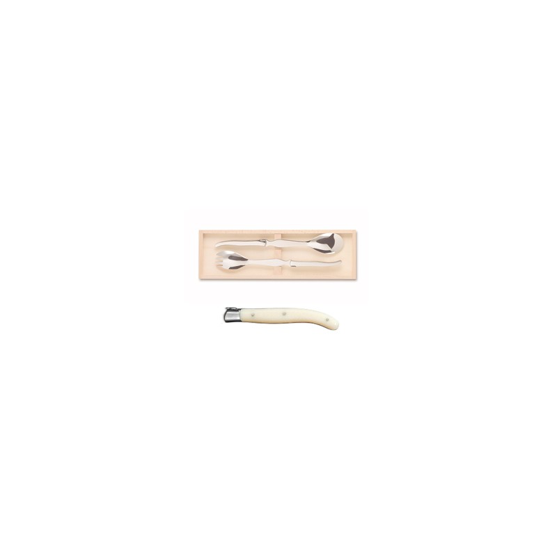 Wood box of Laguiole salad service stainless steel bolster ivory handle Wood box of Laguiole salad service stainless steel bolster ivory handle