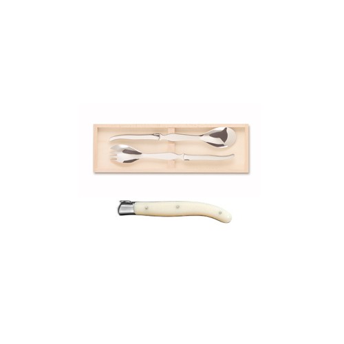Wood box of Laguiole salad service stainless steel bolster ivory handle