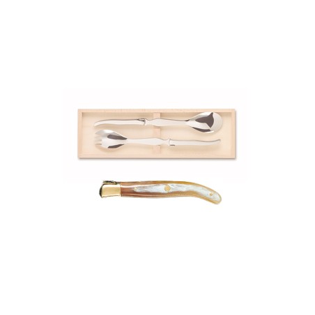Wood box of Laguiole salad service brass bolster