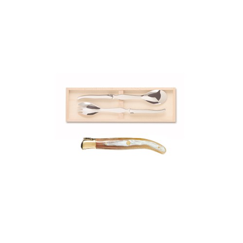Wood box of Laguiole salad service brass bolster