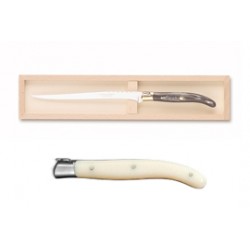 Wood box of Laguiole foie gras knife stainless steel bolster ivory handle