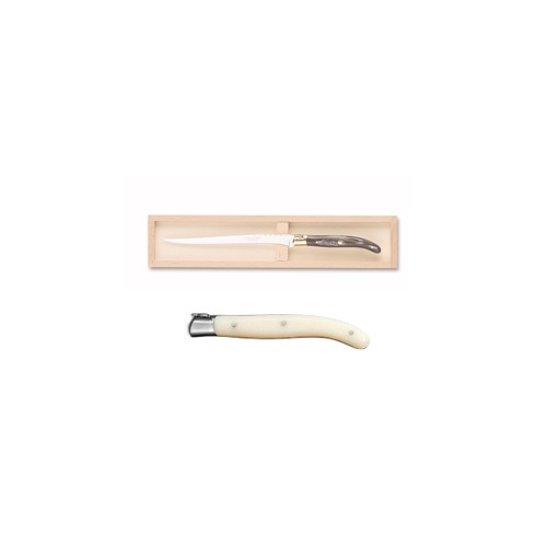 Wood box of Laguiole foie gras knife stainless steel bolster ivory handle