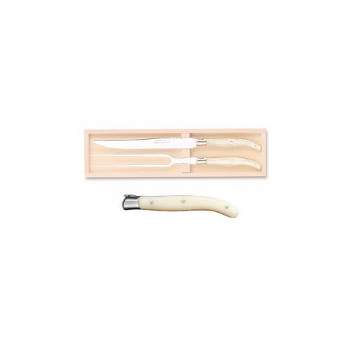 Wood box of Laguiole 2P carving set stainless steel bolster ivory handle