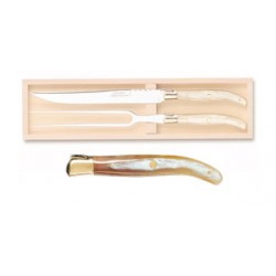 Wood box of Laguiole 2P carving set brass bolster