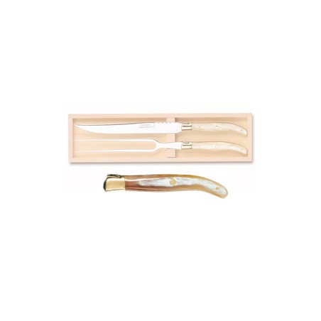 Wood box of Laguiole 2P carving set brass bolster