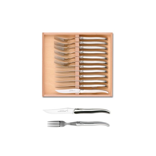 Coffret hêtre 6 couteaux et 6 fourchettes super Laguiole plein manche