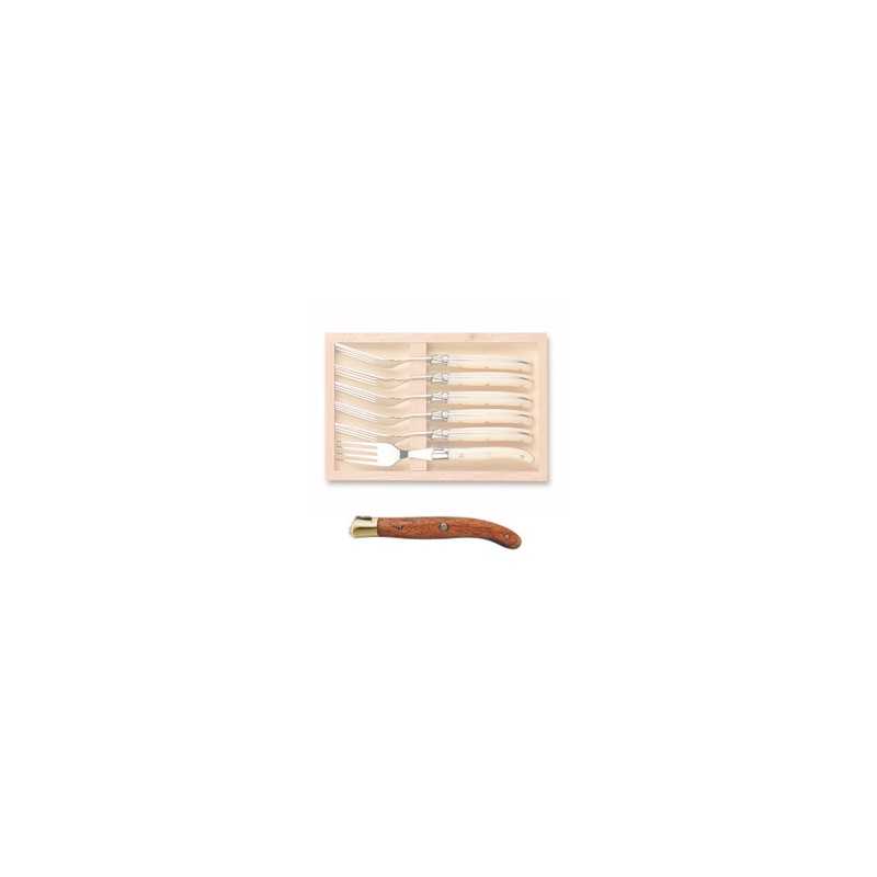 Wood box of 6 Laguiole salad forks brass bolster Wood box of 6 Laguiole salad forks brass bolster