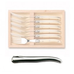 Wood box of 6 Laguiole salad forks no bolster