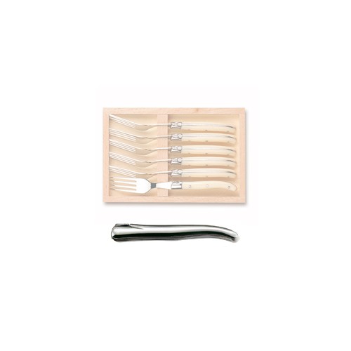 Wood box of 6 Laguiole salad forks no bolster