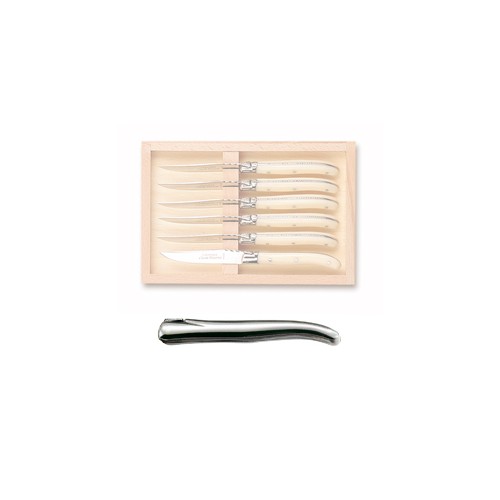 Wood box of 6 Laguiole salad knives no bolster