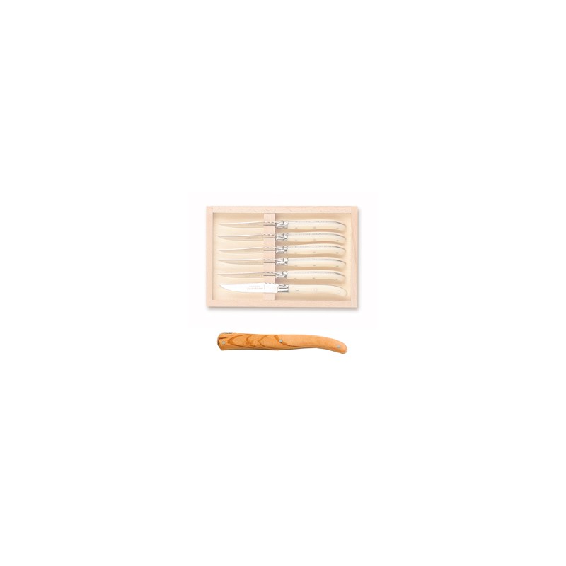 Wood box of 6 Laguiole salad knives no bolster Wood box of 6 Laguiole salad knives no bolster