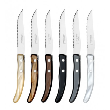 Wood box of 6 Berlingot knives mix coloured resin handle Wood box of 6 Berlingot knives mix coloured resin handle