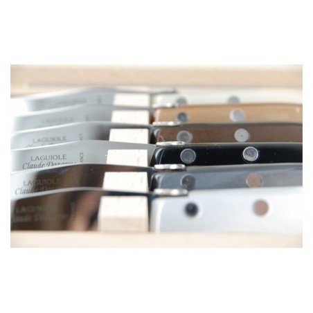 Coffret hêtre 6 couteaux Berlingot panaché manche nacrine Coffret hêtre 6 couteaux Berlingot panaché manche nacrine