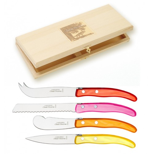 Wood box of Berlingot 4P breakfast set mix coloured resin handle