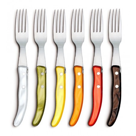 Wood box of 6 Berlingot knives mix coloured resin handle