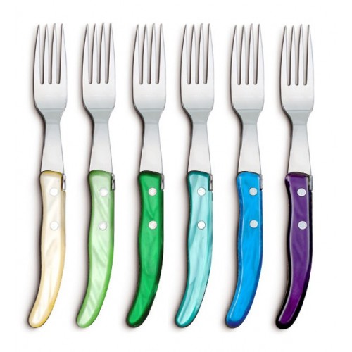 Coffret hêtre 6 couteaux Berlingot panaché manche nacrine