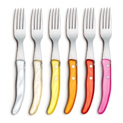 Wood box of 6 Berlingot knives mix coloured resin handle