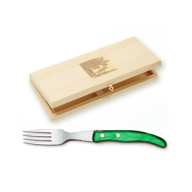 Wood box of 6 Berlingot knives mix coloured resin handle