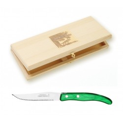 Wood box berlingot 12 knives single color resin handle