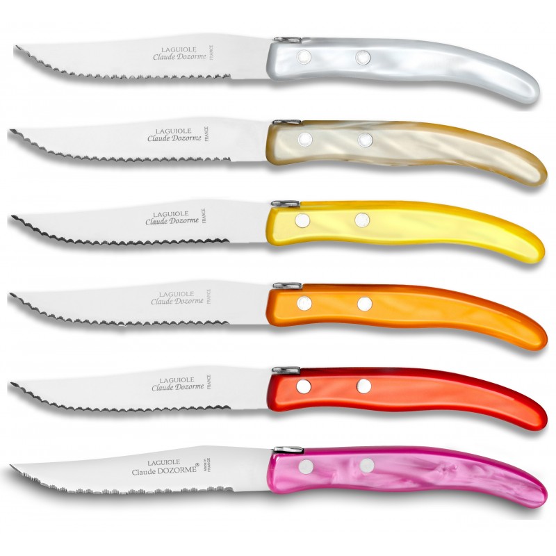 Wood box berlingot 12 knives mixed color resin handle Wood box berlingot 12 knives mixed color resin handle