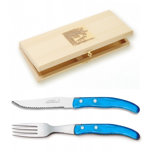 Wood box berlingot 6 knives and 6 forks single color resin handle
