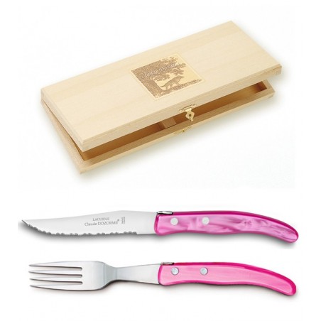 Wood box berlingot 6 knives and 6 forks single color resin handle Wood box berlingot 6 knives and 6 forks single color resin handle
