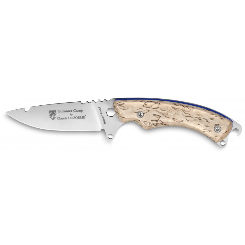 Summer Camp knife birch wood handle blue scales (leather case) Summer Camp knife birch wood handle blue scales (leather case)
