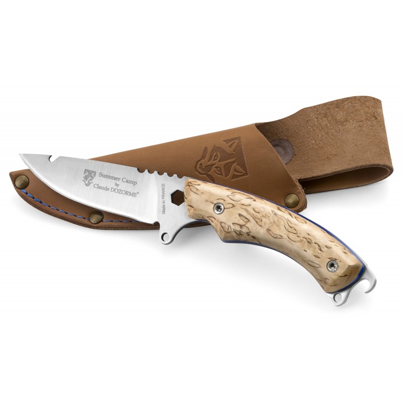 Summer Camp manche bouleau nain platines bleues (étui cuir)