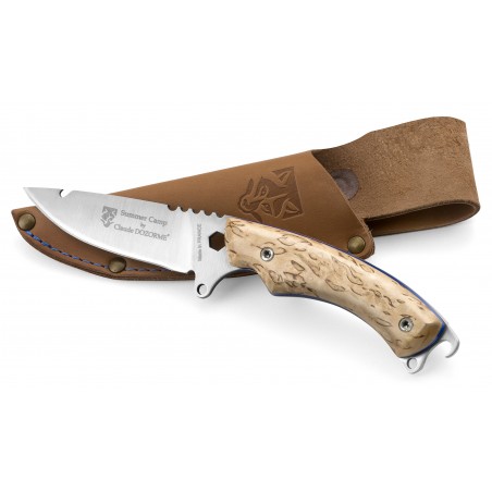 Summer Camp knife birch wood handle blue scales (leather case) Summer Camp knife birch wood handle blue scales (leather case)