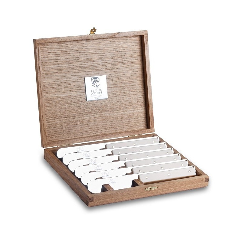 Wood box of 6 Thiers knives plexi handle Wood box of 6 Thiers knives plexi handle