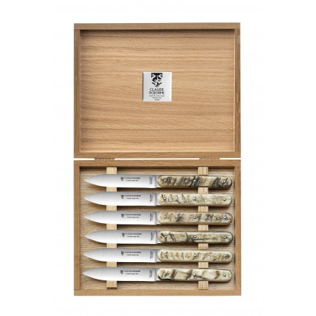 Oak wood box steak knives Navette à l'ancienne ram horn handle Oak wood box steak knives Navette à l'ancienne ram horn handle