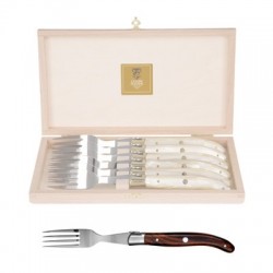 Wood box of 6 Laguiole forks stainless steel bolster