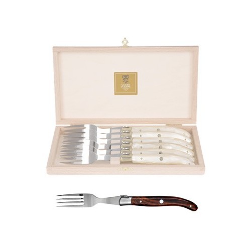 Coffret hêtre 6 fourchettes super Laguiole mitre inox