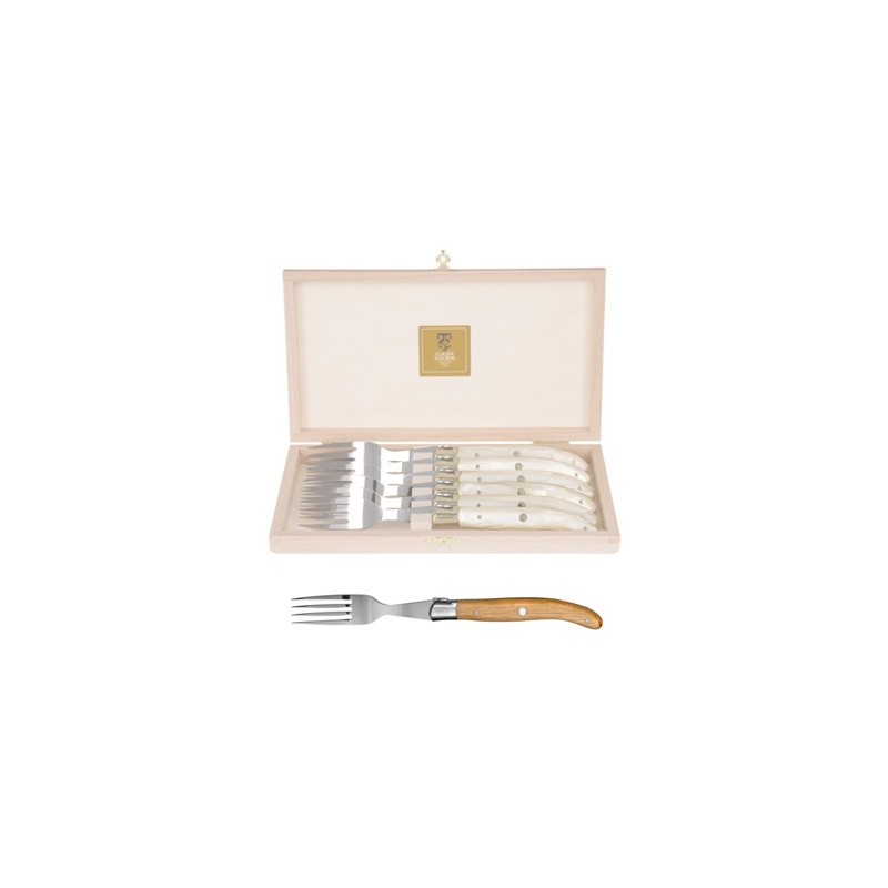 Wood box of 6 Laguiole forks stainless steel bolster Wood box of 6 Laguiole forks stainless steel bolster