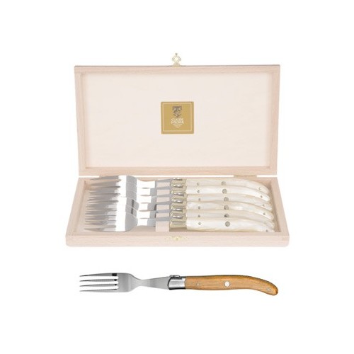 Coffret hêtre 6 fourchettes super Laguiole mitre inox